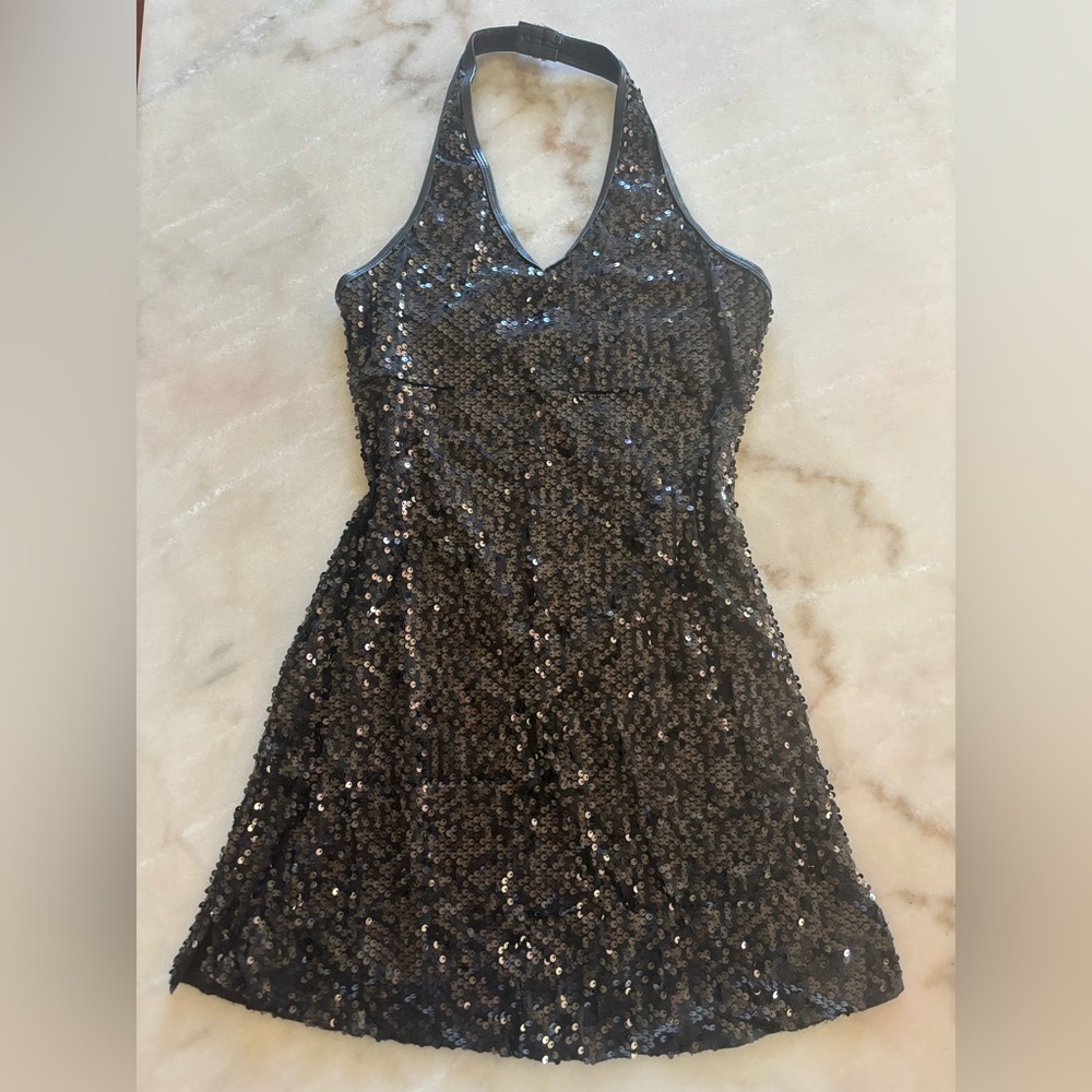 Black Sequin Halter Dress